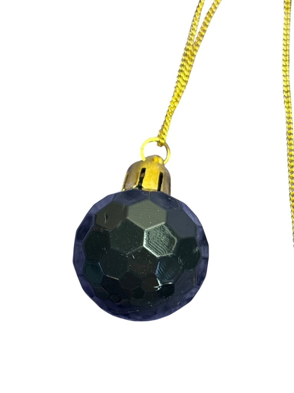 Plastic Faceted Black Christmas Ornament Pendant Necklace Goldtone Chain Pendant